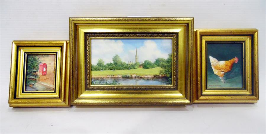 Robert Hughes RMS HS Miniature oils on board "Clarissa", 7cm x 6cm, "Postbox at Pewsey" and "