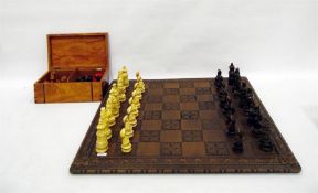Wooden chess set and another resin chess set with wooden chess board