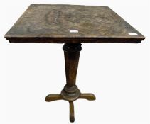 Victorian walnut square-topped occasional table on turned column support, on quatreform base, 56.5cm