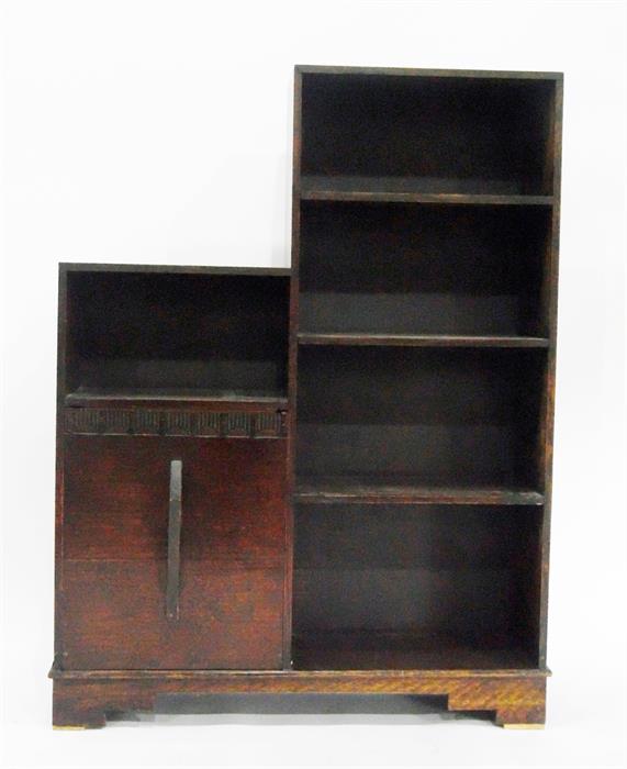 Oak open bookcase unit with cupboard and another of two shelves (2)