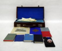 Quantity of masonic memorabilia to include a leather case enclosing regalia, medallions and lodge