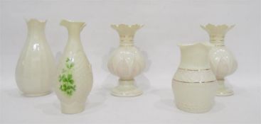 Five Belleek vases to include a pair inscribed 'Ma