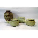 Pair Winchcombe stoneware lidded small casseroles