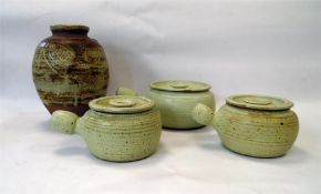 Pair Winchcombe stoneware lidded small casseroles