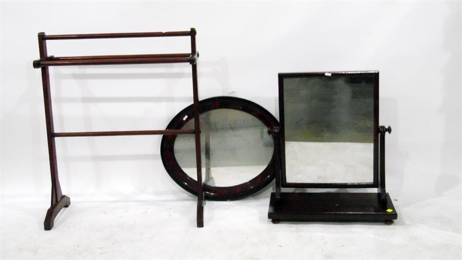 Mahogany towel horse, a swing framed dressing table mirror and an oval wall mirror (3)