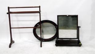 Mahogany towel horse, a swing framed dressing table mirror and an oval wall mirror (3)