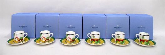 Six Wedgwood Clarice Cliff limited edition 'Brookfields' coffee cups and saucers (boxed)