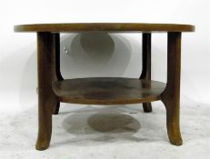 Circular oak segmented table on shaped supports with under-tier, 86cm diameter