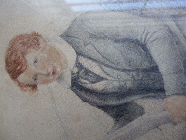 Unattributed Watercolours Portrait of a young boy with crossbow, initialled lower left, 22.5cm x - Image 6 of 8