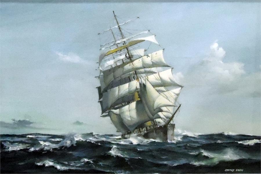 George Shaw  Oil on canvas  Study of a clipper under full sail, in choppy sea, signed, 60cm x 90cm