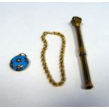 9ct gold chain bracelet, 5g in total, a turquoise enamel circular fob (damaged) and a gold-