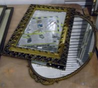 Oval mirror within a gilt reproduction frame and a square mirror, similar (2)
