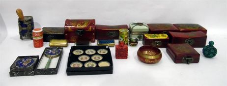 Quantity of Oriental style trinket boxes, a silver