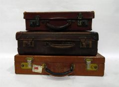 Three old leather hide attache cases (3)