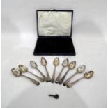 Collection of early 19th century George III silver teaspoons with bright cut decoration, each