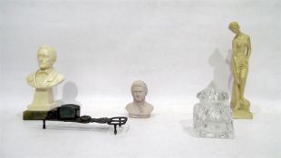 Miniature bust of G Puccini, on onyx base, 17cm high, a miniature bust of Mozart, a maiden