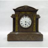 19th century French marble mantel clock, stepped architectural design with gilt metal pillars and