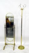 Modern gilt framed rectangular wall mirror, a cheval mirror and a metal coatstand (3)