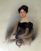 Unattributed (19th century school) Watercolour Portrait of a lady seated, unsigned, 27cm x 24cm