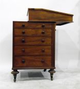 Late Victorian mahogany Davenport with inset writing slope enclosing small drawers, five drawers