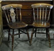 Pair of stained beech kitchen chairs and two singles (4)