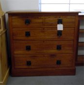 Edwardian Art Nouveau chest of two short and three long graduated drawers, the top with inset