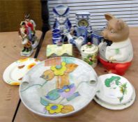 Beswick ware fruit dish with naive yellow flowers and leaves, various other plates, three figures of