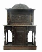 19th century carved oak revived Renaissance style cupboard with overall foliate carving, open