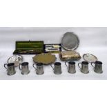 Quantity of silver plate to include entree dish, salver, boxed horn-handled carving set with