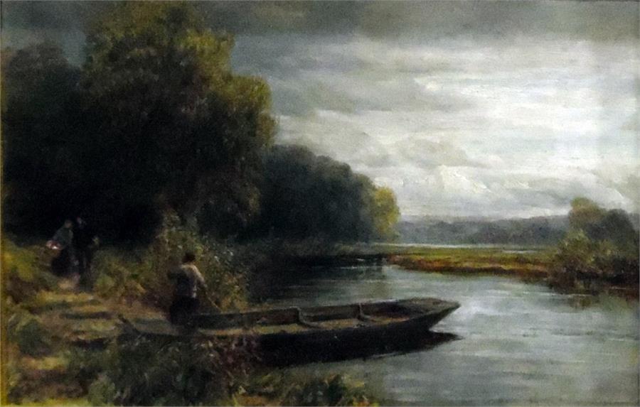Charles Thomas Burt (1823-1902) Oil on canvas  Figure with punt on the river waiting for