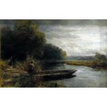 Charles Thomas Burt (1823-1902) Oil on canvas  Figure with punt on the river waiting for