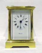 20th century brass English 'Worcester' carriage clock, enamel dial, shaped handle, 16cm high