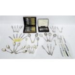 Quantity of silver plated table flatware, boxpart set of silver-handled butter knives and an oak