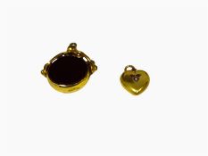 15ct gold, ruby and seedpearl pendant and a cornelian and bloodstone fob (2)