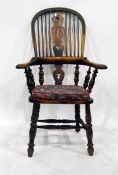 19th century mahogany stickback elm seated kitchen chair with pierced vase splat and turned