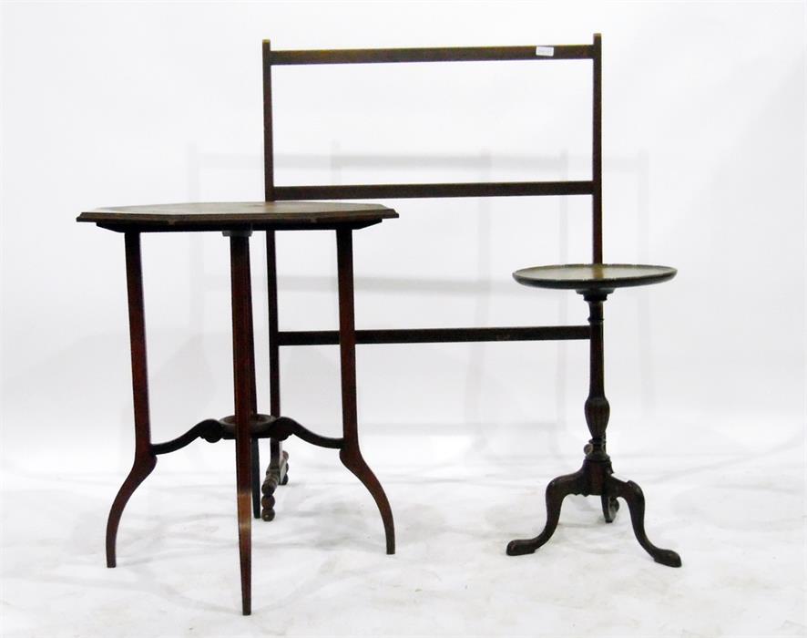 Rosewood rectangular-top occasional table, width 53cm, a small mahogany wine table on tripod legs