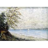 20th century school Oil on board  Continental seascape with yachts, signed indistinctly lower