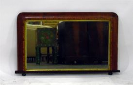 Framed rectangular mantel mirror with gilt border and satinwood inlay, 92cm wide