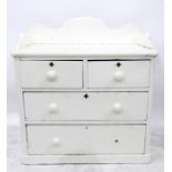 Victorian white painted pine chest of drawers with raised splash back, two short and two long