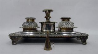 LOT WITHDRAWN - WILL BE SOLD IN 18TH DECEMBER XMAS SALE AT CHELTENHAM Silver plated inkstand with
