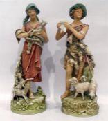 Pair of Royal Dux Bohemia figures of shepherd and shepherdess, 42cm high