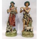 Pair of Royal Dux Bohemia figures of shepherd and shepherdess, 42cm high