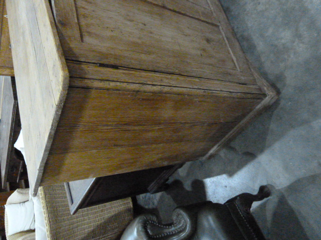 19th century dwarf pine kitchen cupboard enclosed by a pair of panelled doors, on plinth base, 152cm - Image 3 of 6