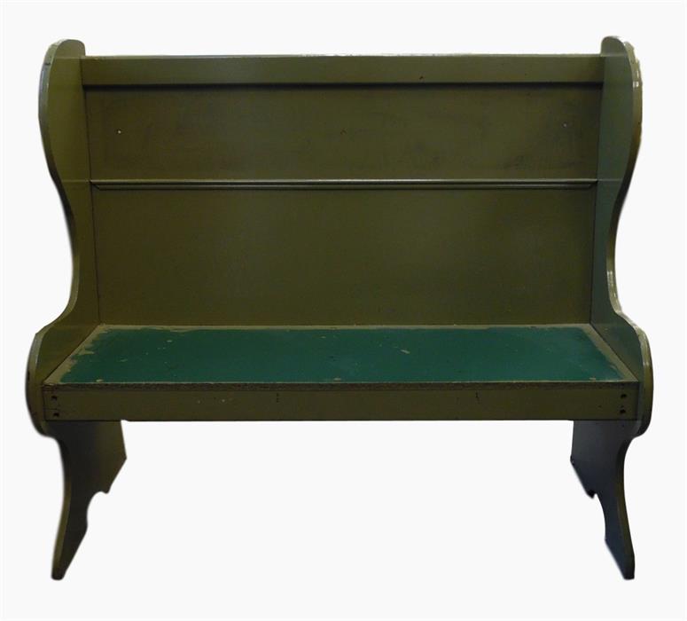 Green painted old settle with wing sides to solid seat, width 118cm