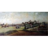 Colour prints "The Grand National", another similar, both 51cm x 99cm and "The First