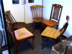 Beech and elm lath back kitchen chair, a spindleback chair, a ladderback chair and two others (5)