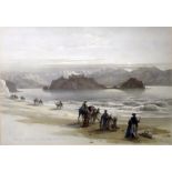 After David Roberts Lithograph "Isle of Graie, Gulf of Akabah", camel train along beach, see gallery