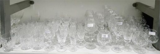 Large matched Stuart and other glassware suite comprising of wine flutes, brandy glasses, liqueur