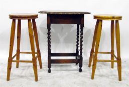 Circa 1920's oval oak occasional table on spiral turned supports and with moulded rim, two pine