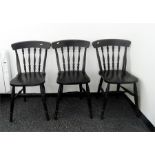 Set of six stained beech kitchen chairs with spindle backs, solid seats and turned legs (6)